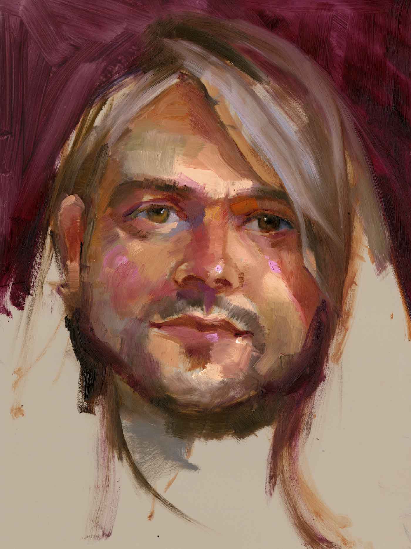 Unfinished portrait painting of a young man with long hair byTalya Johnson