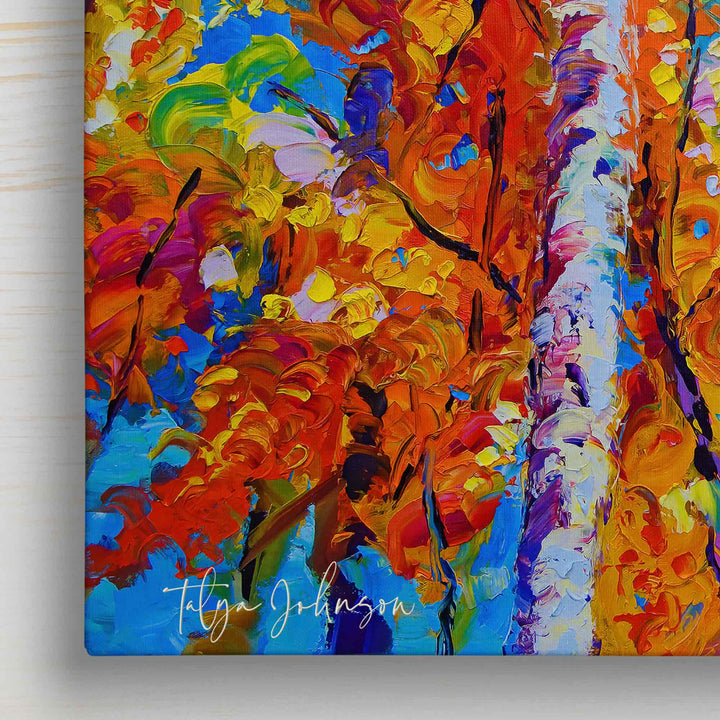 Fall birch and aspen canvas wall art print detail of original oil painting by Oregon Artist Talya Johnson