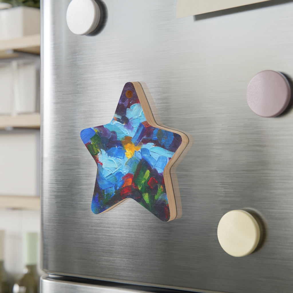 Nature's Palette - blue poppy painting - Wooden star Christmas Ornaments by Talya Johnson