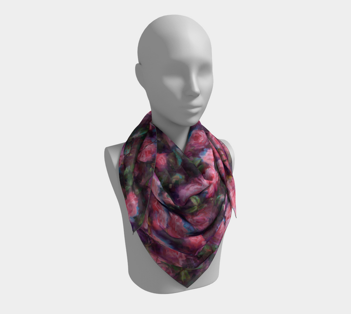 photo of Pink Roses Floral Pattern 100% Silk Charmeuse | Silk Modal | Poly Chiffon | Satin | Square Scarf Wrap Shawl