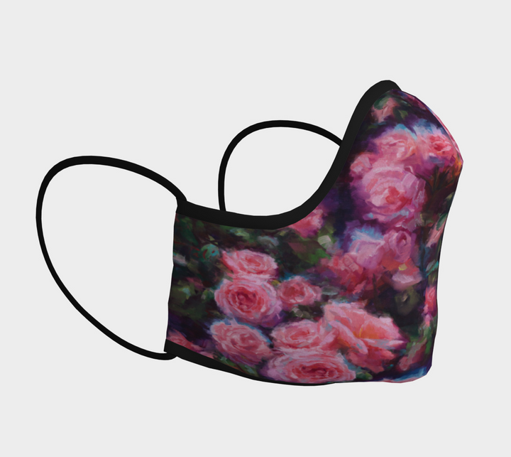 Impressionist Pink Roses Cotton Double Layer Fitted Face Covering