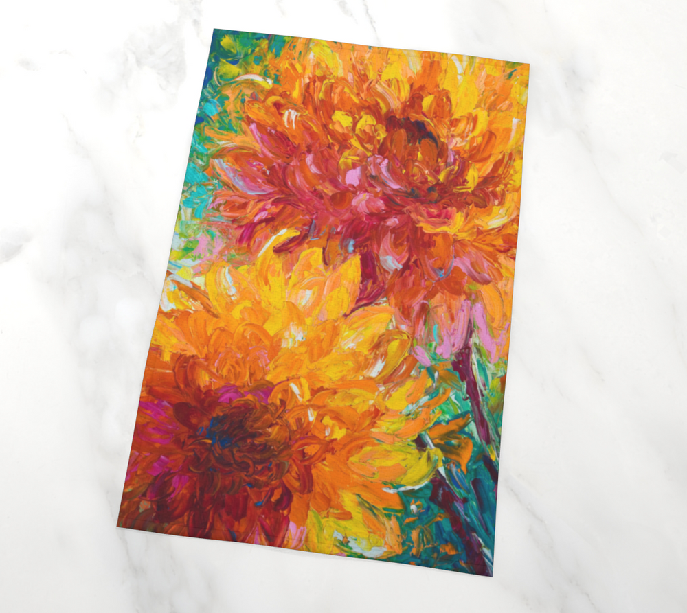 Passion Impressionist Orange Dahlias Fine Art Home Decor Tea Towel