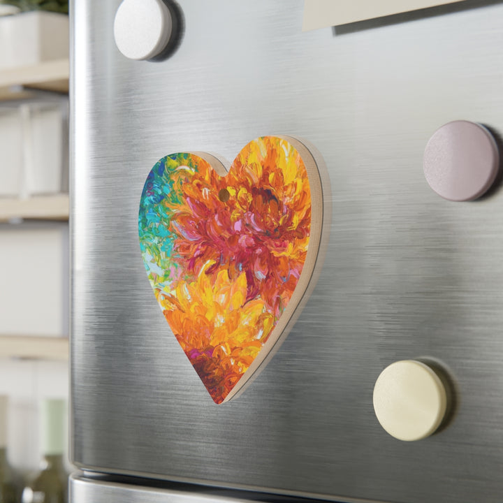 Passion - Orange Dahlias - Wooden Heart Christmas Ornaments by Talya Johnson