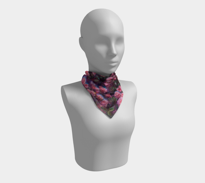 photo of Pink Roses Floral Pattern 100% Silk Charmeuse | Silk Modal | Poly Chiffon | Satin | Square Scarf Wrap Shawl