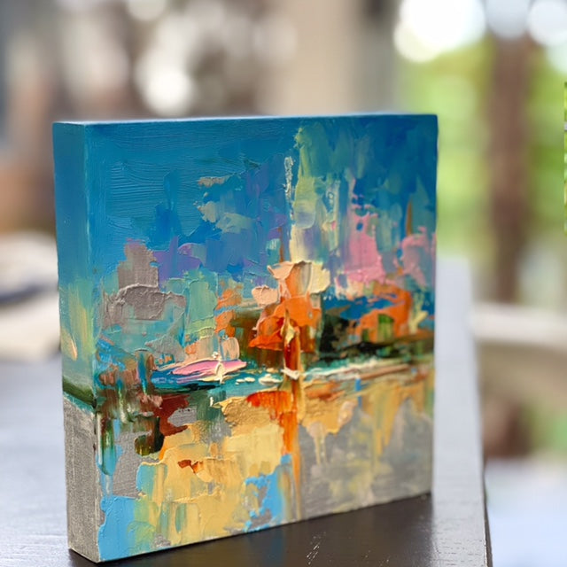Light burst, a study: Miniature abstract oil painting seascape by talya johnson