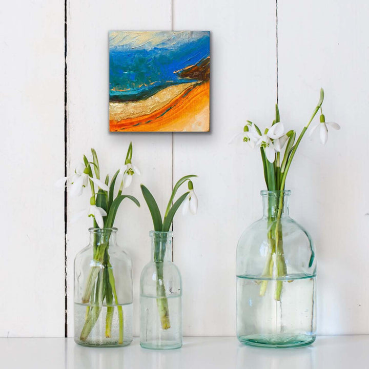 River Shore Original Miniature Painting Abstract Landscape Oil Textured with Palette Knife Inspired by Columbia River on wall