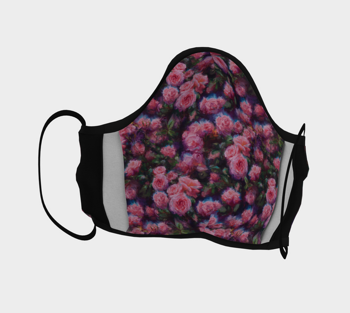 Impressionist Pink Roses Cotton Double Layer Fitted Face Covering