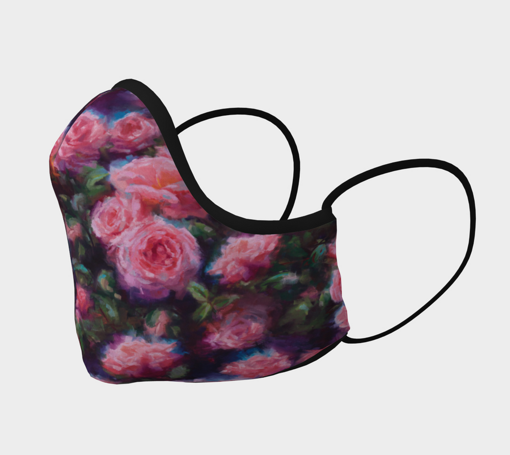 Impressionist Pink Roses Cotton Double Layer Fitted Face Covering