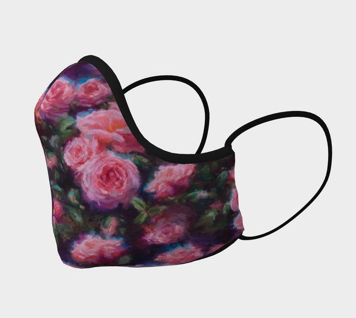Impressionist Pink Roses Cotton Double Layer Fitted Face Covering