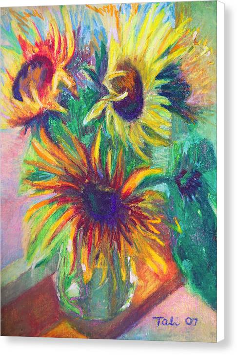 Brandy's Sunflowers - still life on windowsill - Canvas Print