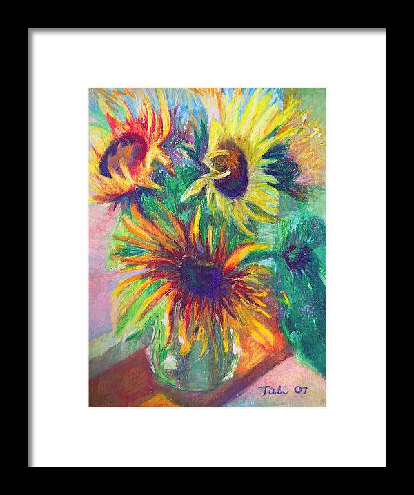 Brandy's Sunflowers - still life on windowsill - Framed Print