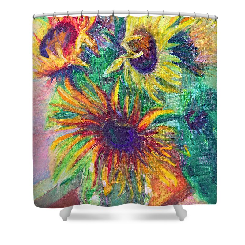 Brandy's Sunflowers - still life on windowsill - Shower Curtain