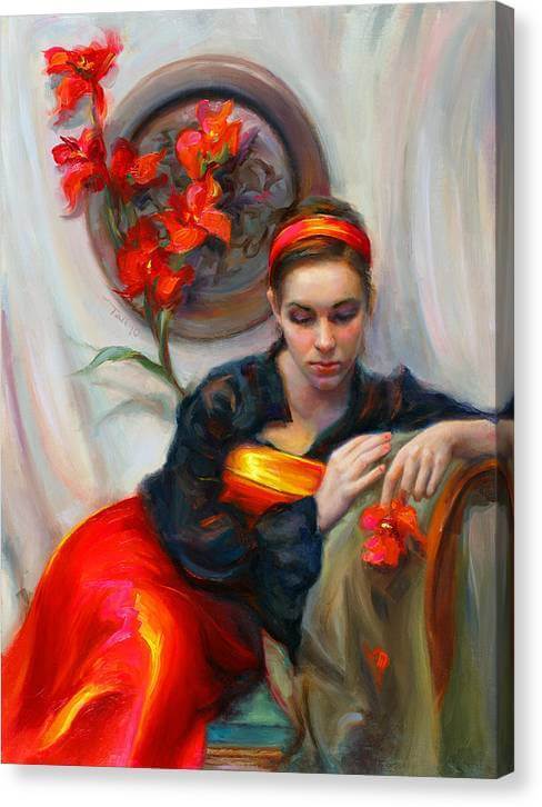 Common Threads - Divine Feminine in silk red dress - Canvas Print