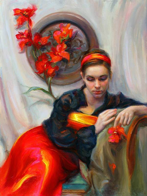Common Threads - Divine Feminine in silk red dress - Art Print