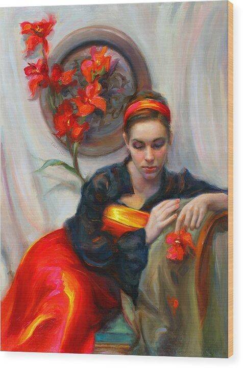 Common Threads - Divine Feminine in silk red dress - Wood Print