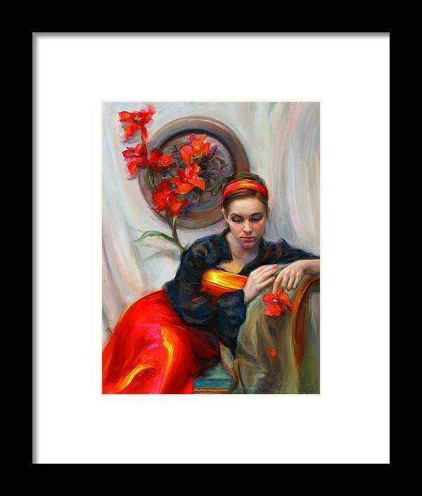 Common Threads - Divine Feminine in silk red dress - Framed Print