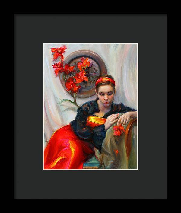 Common Threads - Divine Feminine in silk red dress - Framed Print