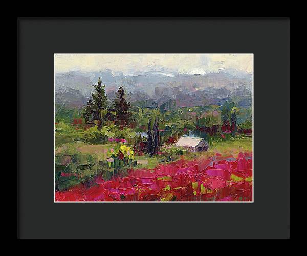 Crimson Hillside - plein air palette knife painting - Framed Print