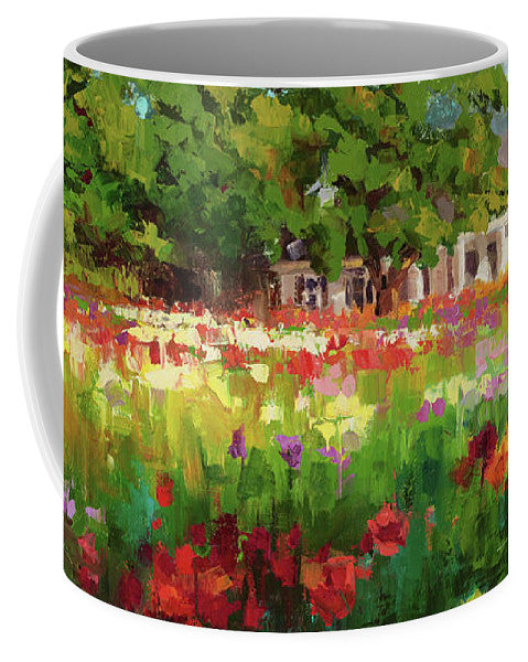 Dahlia Evening - landscape oil painting of Swan Island Dahlia farm in Oregon - Mug