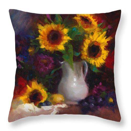 Dance with Me - sunflower still life - Throw Pillow