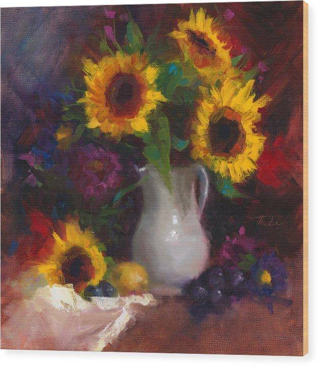 Dance with Me - sunflower still life - Wood Print