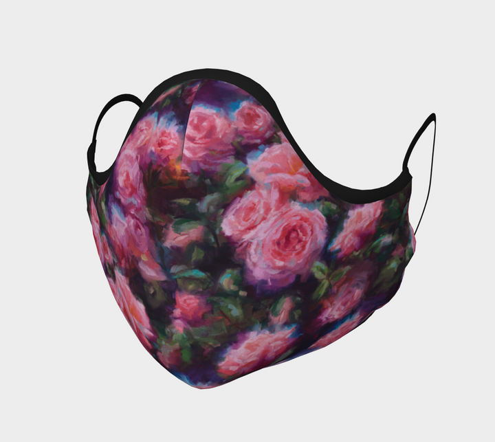Impressionist Pink Roses Cotton Double Layer Fitted Face Covering
