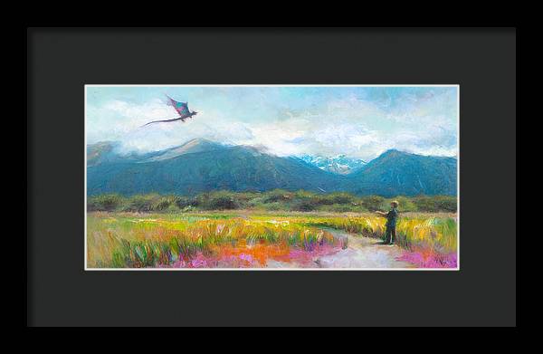 Face Off - Boy facing his dragon kite - Framed Print