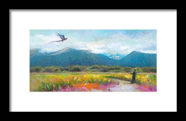 Face Off - Boy facing his dragon kite - Framed Print