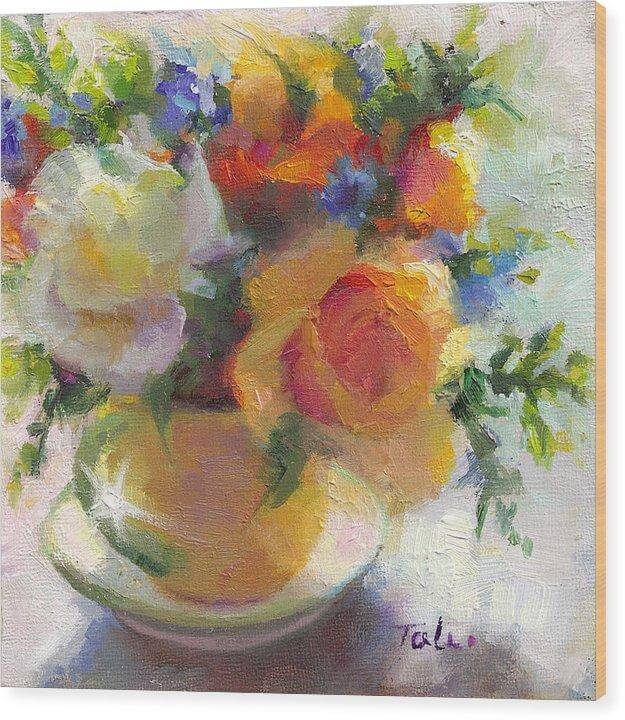 Fresh - Roses in teacup - Wood Print