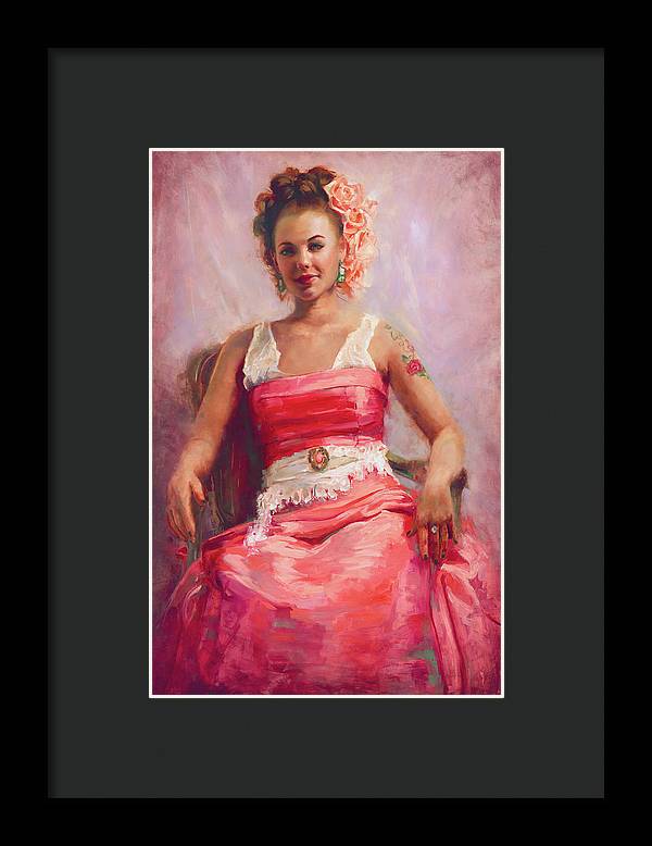 Girl with Flower Tattoo - Framed Print