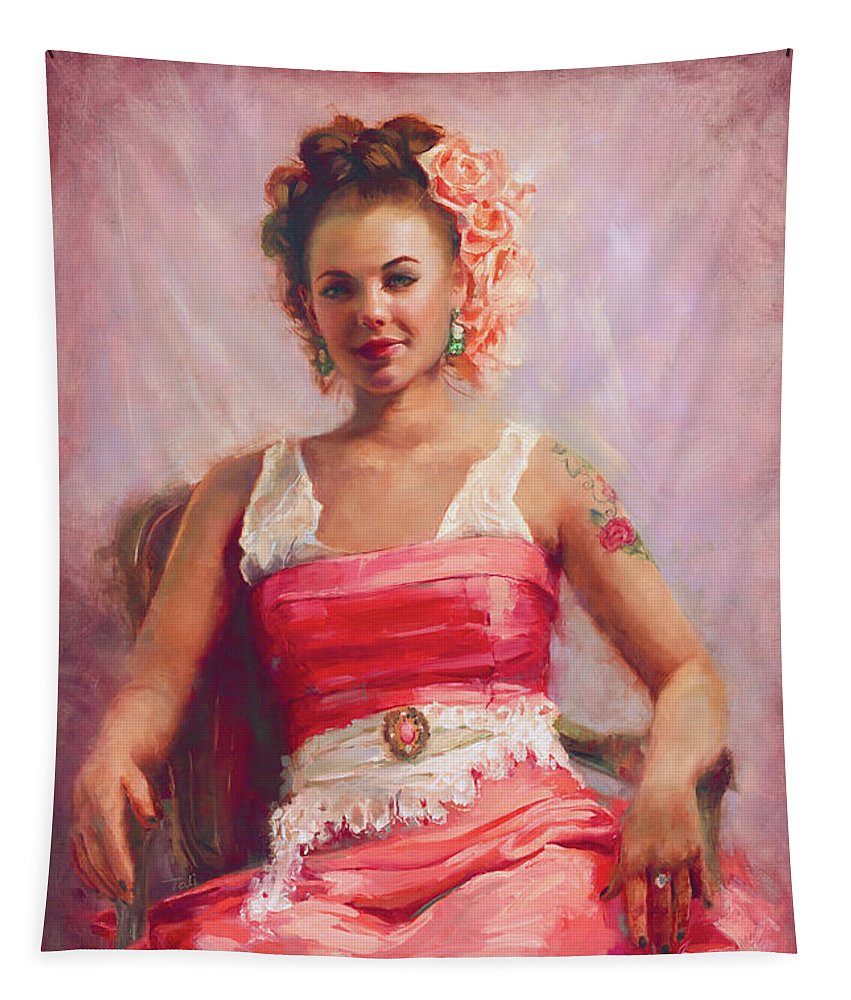 Girl with Flower Tattoo - Tapestry