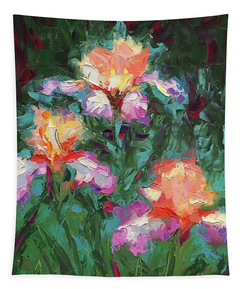 Iris Foxfire - palette knife oil painting - Tapestry