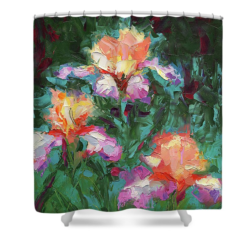 Iris Foxfire - palette knife oil painting - Shower Curtain