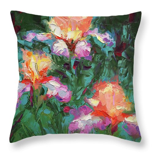 Iris Foxfire - palette knife oil painting - Throw Pillow