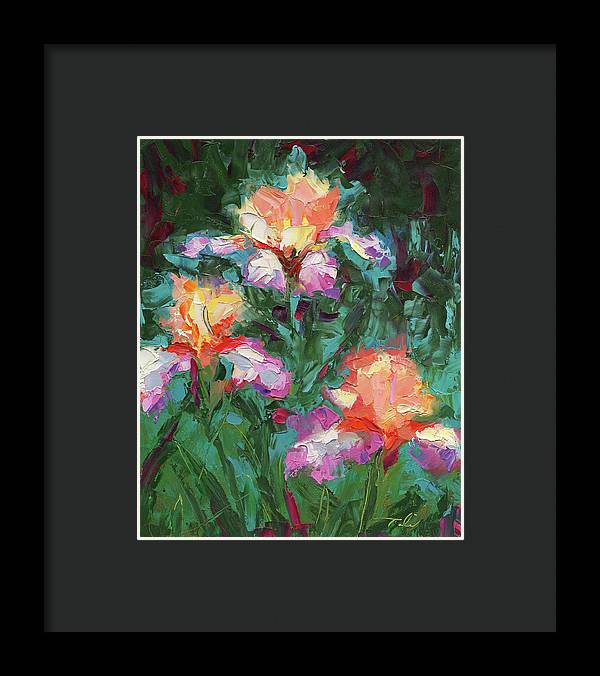 Iris Foxfire - palette knife oil painting - Framed Print