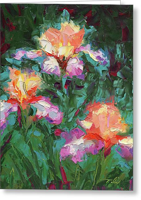 Iris Foxfire - palette knife oil painting - Greeting Card