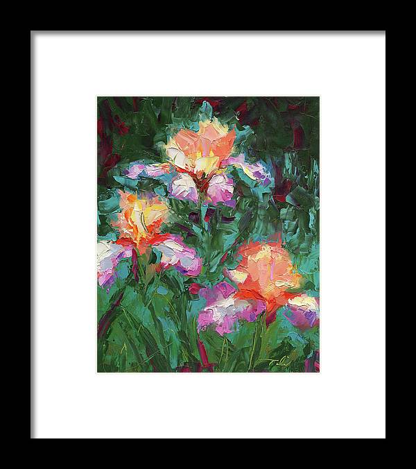 Iris Foxfire - palette knife oil painting - Framed Print