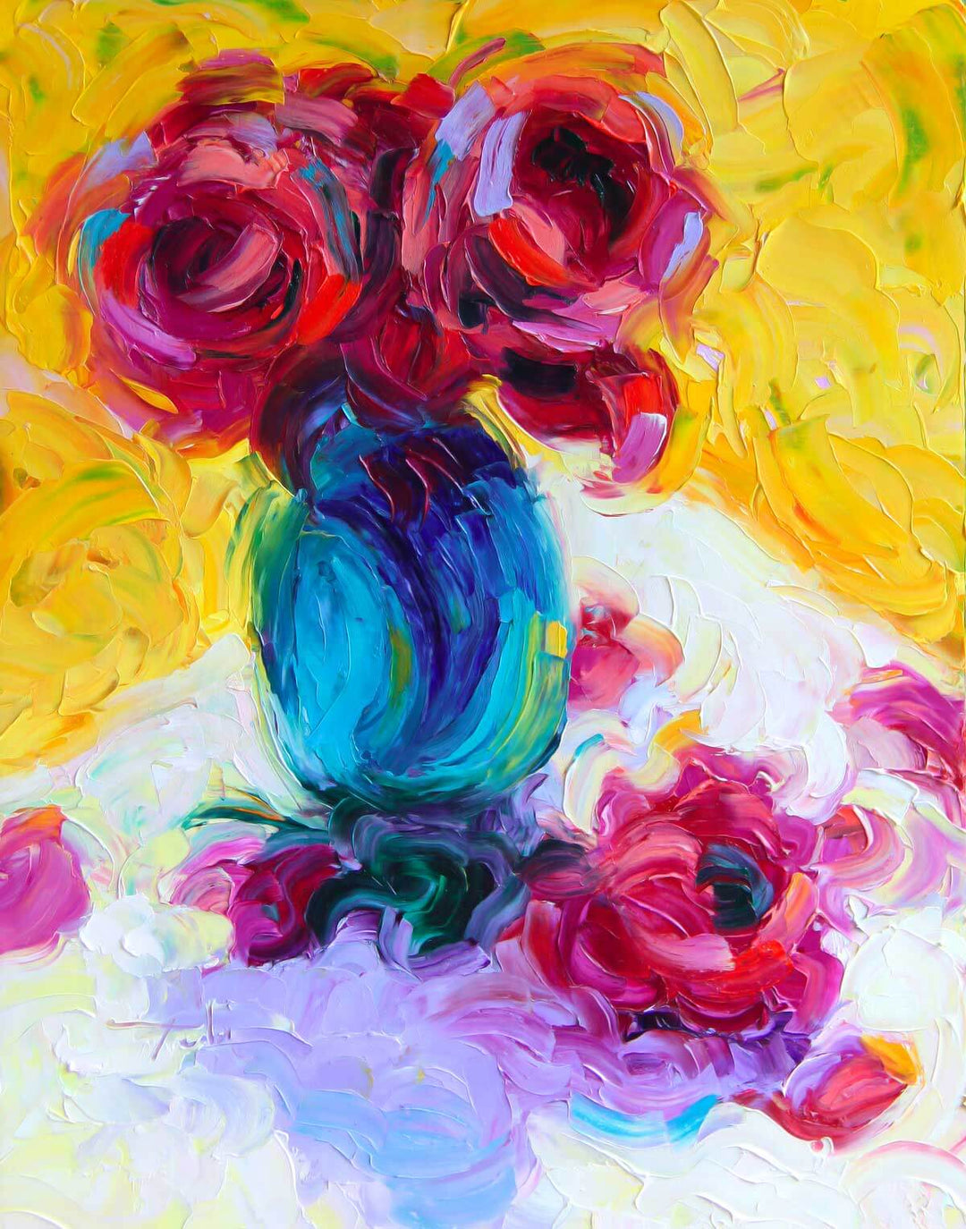 Past Bloom: Impressionist Rose Palette Knife Oil Painting