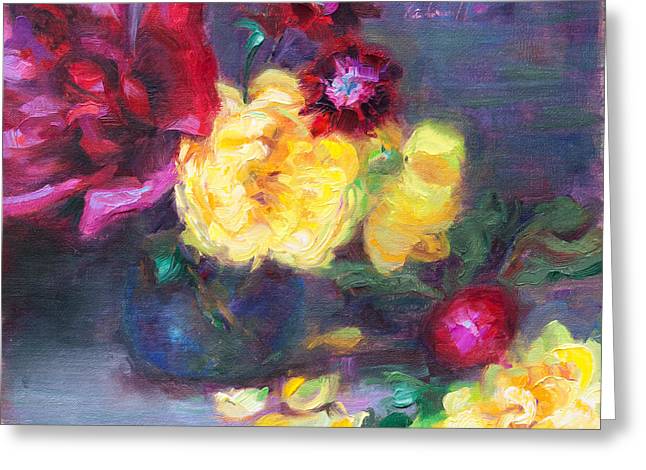 Lemon and Magenta - flowers and radish - Greeting Card