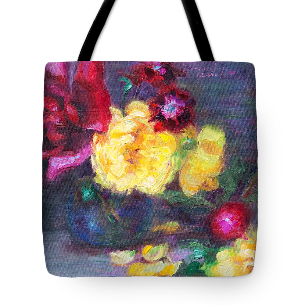 Lemon and Magenta - flowers and radish - Tote Bag