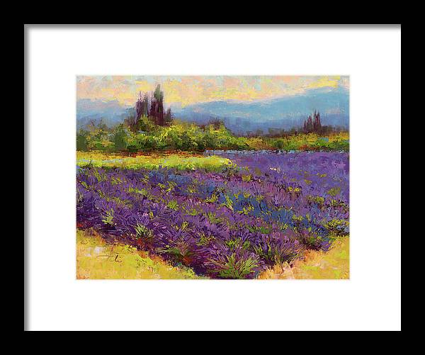 Framed Print of Morning Prelude - lavender landscape painting  - Framed Print by Talya Johnson