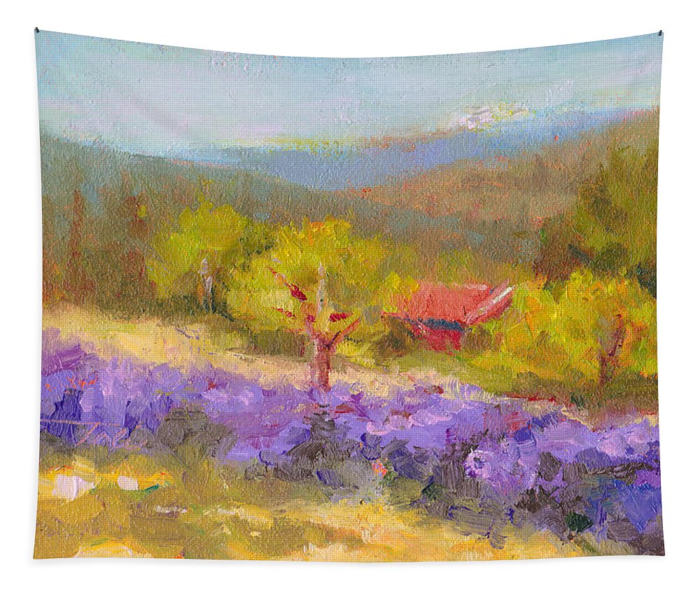 Mountainside Lavender impressionist landscape artwork Tapestry by talya johnson