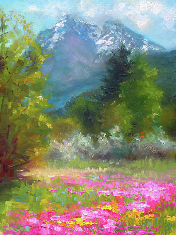 Pioneer Peaking - flowers and mountain in Alaska - Art Print