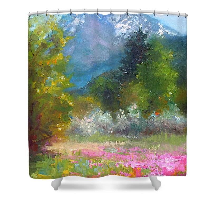 Pioneer Peaking - flowers and mountain in Alaska - Shower Curtain