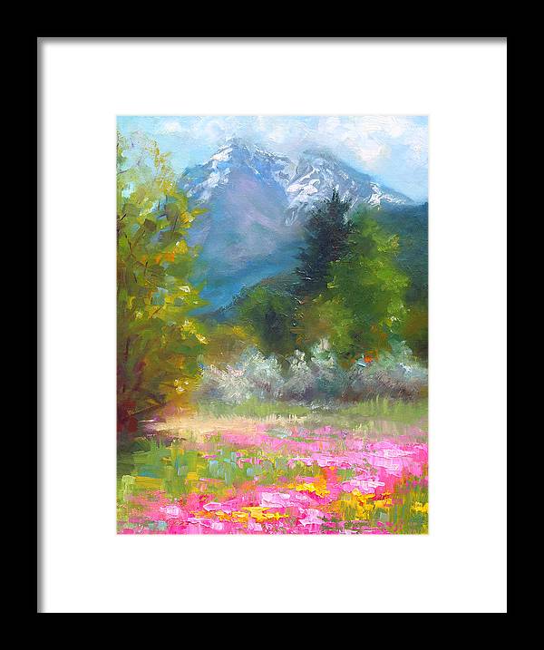 Pioneer Peaking - flowers and mountain in Alaska - Framed Print