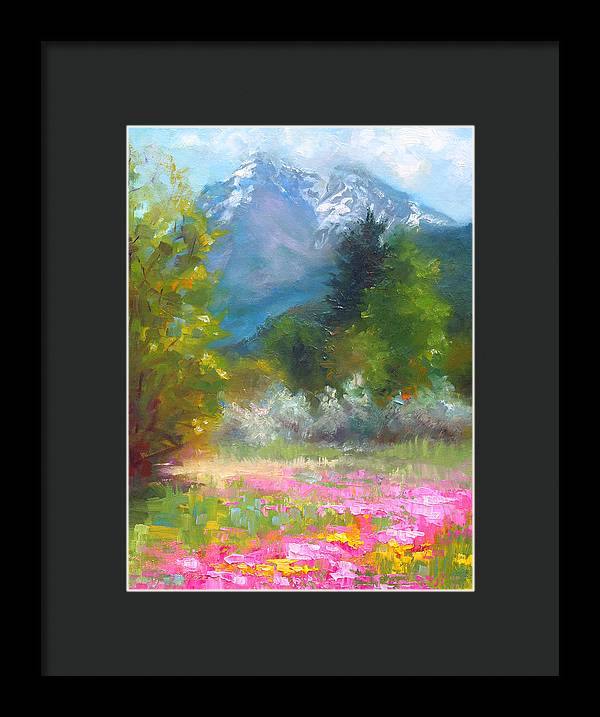 Pioneer Peaking - flowers and mountain in Alaska - Framed Print