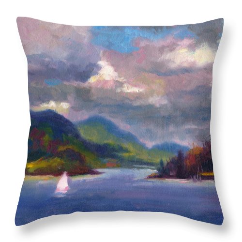 Smooth Sailing Sailboat on Alaska Inside Passage - Throw Pillow