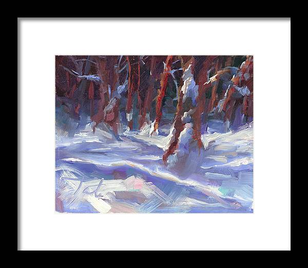 Snow Laden - winter snow covered trees - Framed Print