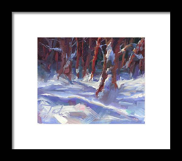 Snow Laden - winter snow covered trees - Framed Print