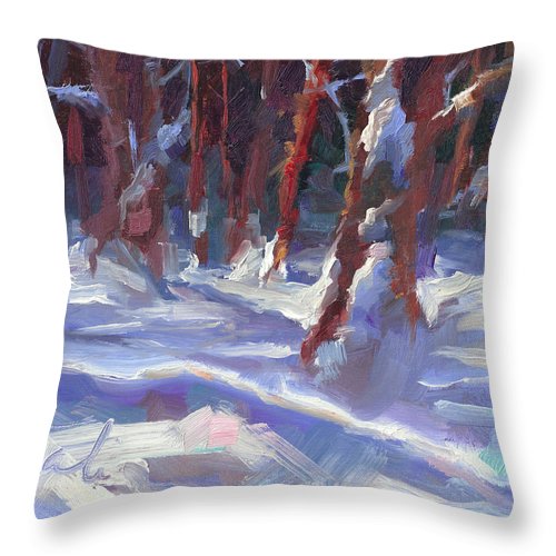 Snow Laden - winter snow covered trees - Throw Pillow